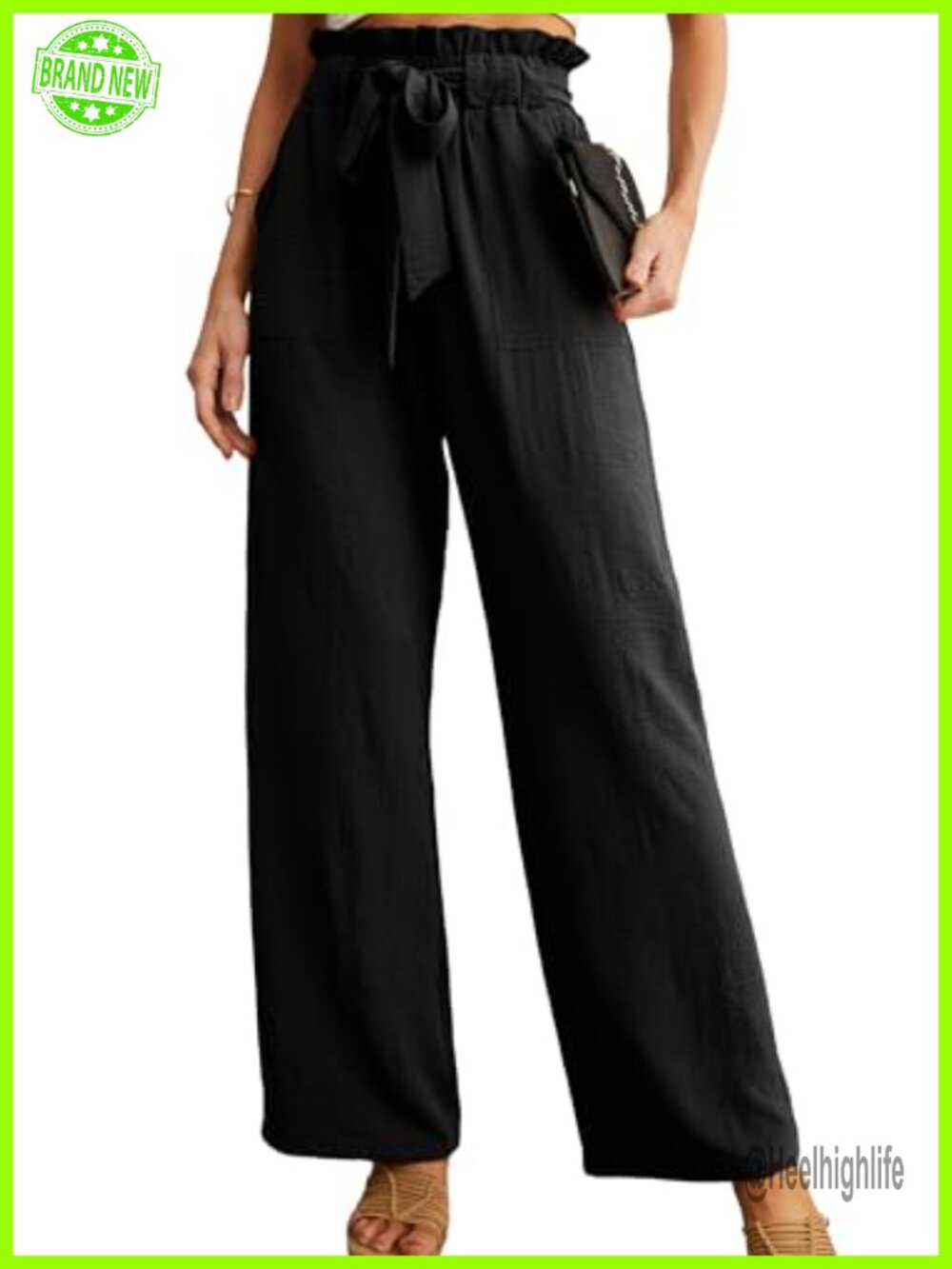 Women High Waist Palazzo Pants Adjustable Knot Wide Leg Trousers with Pockets